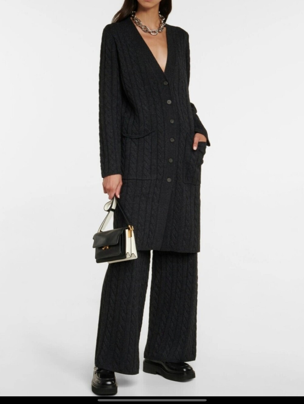Callahan Knitwear Cable Knit Wide Leg Black Pants Large Cabincore Leisurewear - Picture 2 of 11